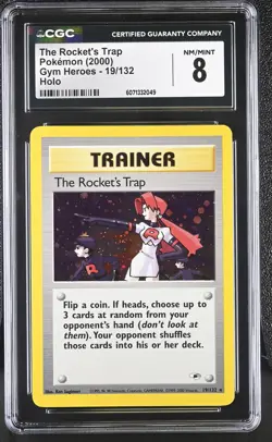 CGC 8 The Rocket's Trap 2000 Gym Heroes 19/132 Holo Pokemon Card - Image 1
