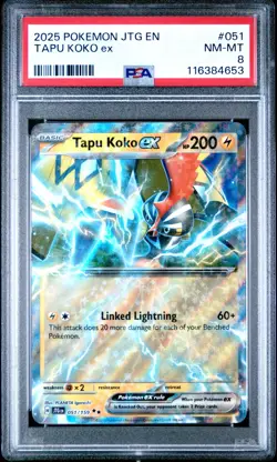 PSA 8 NM/MT 2025 POKEMON JTG EN-JOURNEY TOGETHER #051 TAPU KOKO ex ENGLISH - Image 1