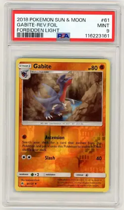 2018 Pokemon Sun & Moon Forbidden Light Gabite Reverse Holo PSA 9 Mint - Image 1