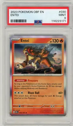 2023 Pokemon Scarlet & Violet Obsidian Flames Entei Holo #030 PSA 9 Mint - Image 1