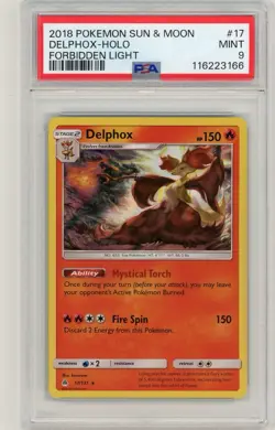 2018 Pokemon Sun & Moon Forbidden Light Delphox Holo #17 PSA 9 Mint - Image 1