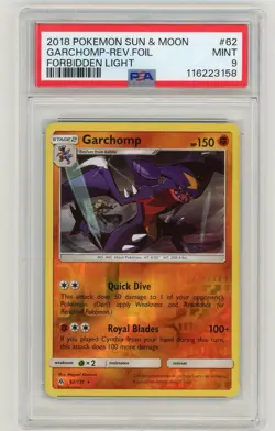 2018 Pokemon Sun & Moon Forbidden Light Garchomp Reverse Holo #62 PSA 9 Mint - Image 1