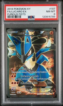 2014 POKEMON XY FURIOUS FISTS #107 FULL ART/LUCARIO EX PSA 8 - Image 1