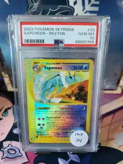 Pokemon Vaporeon Rev Foil Skyridge #33 PSA 10 Pop 35 - Image 1