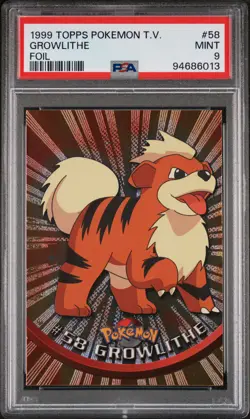 1999 TOPPS POKEMON TV FOIL #58 GROWLITHE PSA 9 - Image 1
