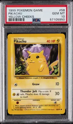 1999 POKEMON BASE SET UNLIMITED YELLOW CHEEKS #58 PIKACHU PSA 10 - Image 1