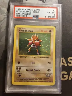 1999 Pokemon Game Hitmonchan-Holo Shadowless PSA 6 EX-MT Fresh Slab 7/102 - Image 1