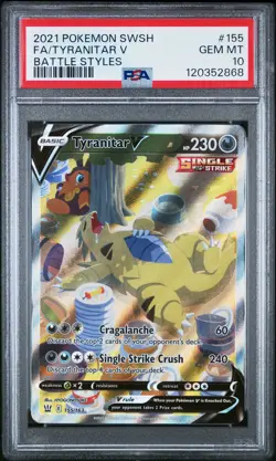 2021 POKEMON SWORD & SHIELD BATTLE STYLES #155 FULL ART/TYRANITAR V PSA 10 - Image 1
