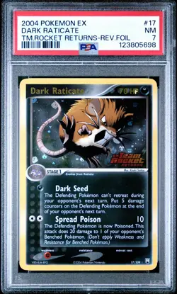 2004 POKEMON EX TEAM ROCKET RETURNS #17 DARK RATICATE-REVERSE FOIL PSA 7 - Image 1