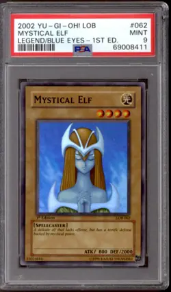 Yu-Gi-Oh Legend of Blue Eyes 1st Edition GLOSSY Mystical Elf LOB-062 PSA 9 YuGiO - Image 1