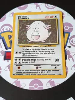 Pokemon Chansey 3/102 Base Set Unlimited Holo WOTC Vintage TCG Card 003/102 Rare - Image 2