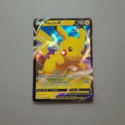 Pokemon TCG Pikachu v SWSH061 Full Art Holo Card Sword and Shield Promo LP - Image 1