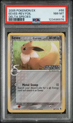 PSA 8 EEVEE REVERSE FOIL 68/113 EX DELTA SPECIES POKEMON 2005 ENGLISH - Image 1