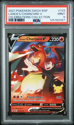 2021 POKEMON SWSH BLACK STAR PROMO CELEBRATIONS COLL LANCE'S CHARIZARD V PSA 9 - Image 1