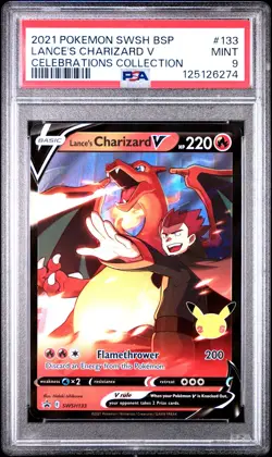 2021 POKEMON SWSH BLACK STAR PROMO CELEBRATIONS COLL LANCE'S CHARIZARD V PSA 9 - Image 1
