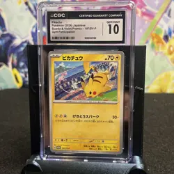 CGC 10 GEM MINT Pikachu 197/SV-P Promo Pokemon TCG S&V Gym Participation - Image 1