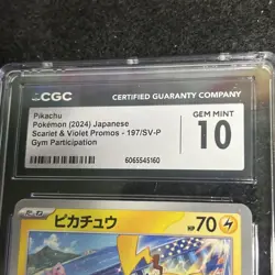CGC 10 GEM MINT Pikachu 197/SV-P Promo Pokemon TCG S&V Gym Participation - Image 4