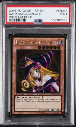2014 YU-GI-OH! PREM GOLD 1ST ED #EN033 DARK MAGICIAN GIRL PSA 9 - Image 1