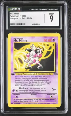 CGC 9 MINT Mr. Mime 1999 Jungle 1st Edition 22/64 Pokemon Card - Image 1