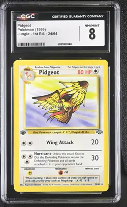 CGC 8 Pidgeot 1999 Jungle 1st Edition 24/64 Pokemon Card - Image 1