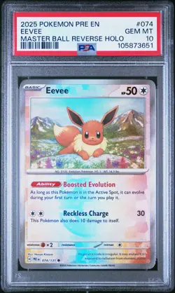 2025 POKEMON PRE EN-PRISMATIC EVOLUTIONS MASTER BALL REVERSE HOLO EEVEE PSA 10 - Image 1