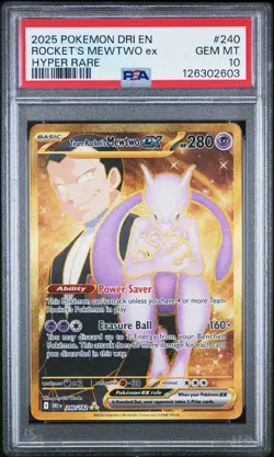2025 POKEMON DRI EN-DESTINED RIVALS HYPER RARE TEAM ROCKET'S MEWTWO EX PSA 10 - Image 1