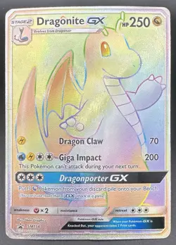 Pokemon TCG Dragonite GX SM156 Rainbow S&M Black Star Promo English HP Card - Image 1