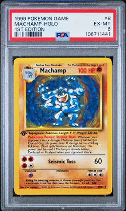 MACHAMP 1999 Pokemon Game Base Set Holo 1st Edition Thick Stamp #8 PSA 6 - Image 1