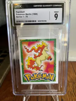 1998 Pokemon MERLIN SERIES 1 Rapidash Sticker 78 Graded CGC Mint 9 - Image 1