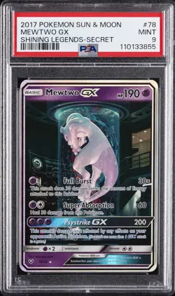 2017 POKEMON SUN & MOON SHINING LEGENDS SECRET #78 MEWTWO GX PSA 9 - Image 1
