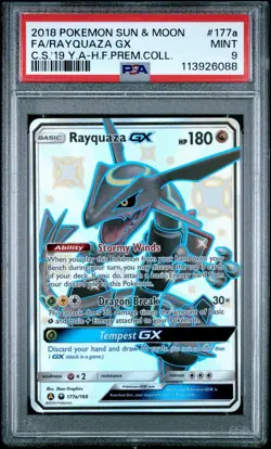 PSA 9 RAYQUAZA GX #177A - POKEMON 2018 SUN & MOON: CELESTIAL STORM PREM. COLL. - Image 1