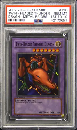 2002 YU-GI-OH! MRD-METAL RAIDERS 1ST ED #120 TWIN-HEADED THUNDER DRAGON PSA 10 - Image 1