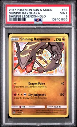 2017 POKEMON SUN & MOON SHINING LEGENDS #56 SHINING RAYQUAZA-HOLO PSA 9 - Image 1