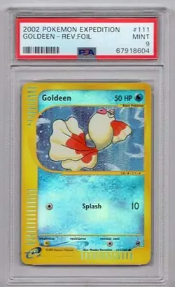 GOLDEEN REVERSE HOLOFOIL #111 POKEMON EXPEDITION PSA#67918610 GRADED MINT 9 2002 - Image 1