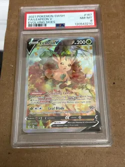 2021 Pokemon Sword Shield Evolving Skies Leafeon V Full Art #167/203 PSA 8 - Image 1