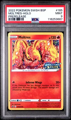 2022 POKEMON SWSH BLACK STAR PROMO PRERELEASE #185 MOLTRES-HOLO PSA 9 - Image 1