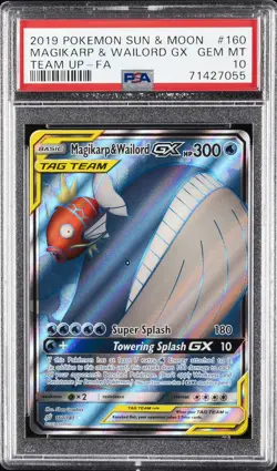 2019 POKEMON SUN & MOON TEAM UP #160 FULL ART/MAGIKARP & WAILORD GX PSA 10 - Image 1