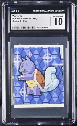 1998 Wartortle Pokemon Merlin Stickers #230 CGC 10 Graded Low Pop - Image 1