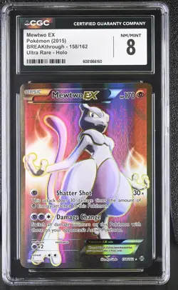 CGC 8 Mewtwo EX 2015 BREAKthrough 158/162 Ultra Rare Holo Pokemon Card - Image 1