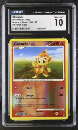 CGC 10 GEM MINT Chimchar 2008 Majestic Dawn 56/100 Reverse Holo Pokemon Card - Image 1