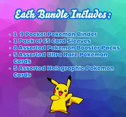 Pokemon Gift Pack | 8 Booster Packs + Pokemon Binder & Sleeves + 10 Rare Cards - Image 2