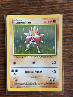 Pokemon TCG Hitmonchan Base Set 7/102 Holo 1999-2000 Wizards Base Set Copyright - Image 1