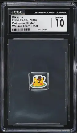 2018 Pokemon Center Flake Seals We Are Team Treat Pikachu CGC 10 GEM MINT - Image 1