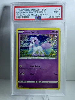 2021 Pokemon Galarian Ponyta Black Star Promo SWSH013 General Mills Sequin PSA 9 - Image 1