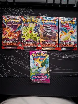 5 Sealed Pokemon Booster Packs Scarlet And Violet Obsidian Flames Fusion Strike - Image 1