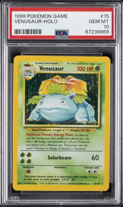 1999 POKEMON BASE SET UNLIMITED #15 VENUSAUR-HOLO PSA 10 - Image 1
