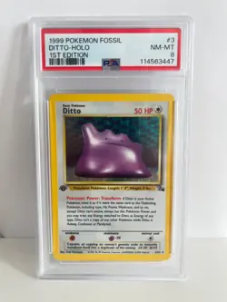POKEMON FOSSIL 1999 DITTO HOLO 1st EDITION #3/62 PSA 8 - Image 1