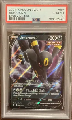 Pokemon TCG Umbreon v Evolving Skies Holo Ultra Rare Card 094/203 PSA 10 - Image 1