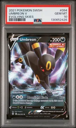 Pokemon TCG Umbreon v Evolving Skies Holo Ultra Rare Card 094/203 PSA 10 - Image 2