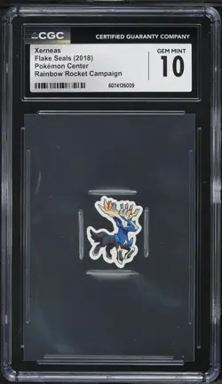 2018 Pokemon Center Flake Seals Rainbow Rocket Campaign Xerneas CGC 10 GEM MINT - Image 1